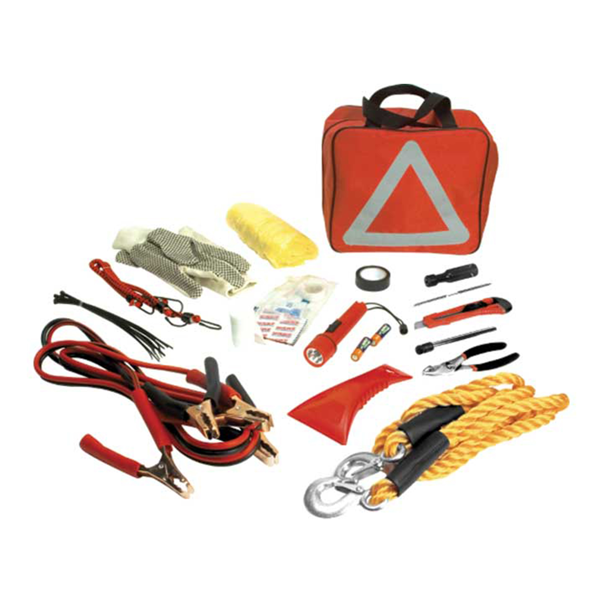 Performance Tool Deluxe Roadside Assistance Kit — Jumper Cables, Tow Rope, Flashlight, Emergency Tools in Reflective Case, Model# PRTW1555